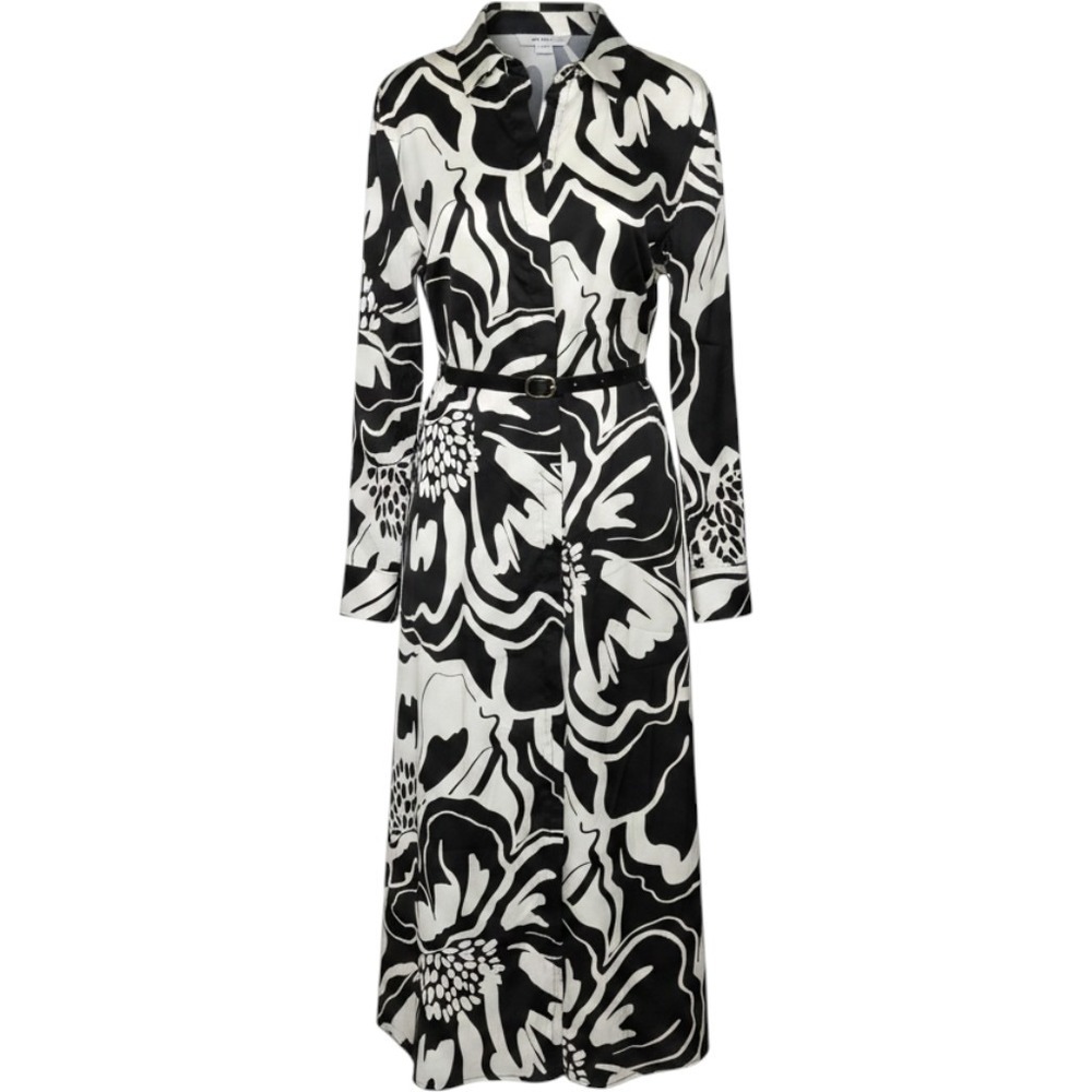 NWT Harlow & Rose Black White Floral Abstract Belted Midi Shirt Dress S, M, XL
